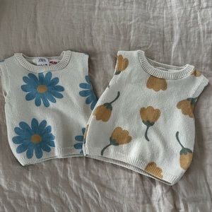 Two Zara Knit Floral Tops